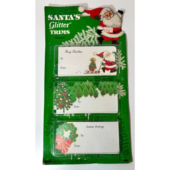 Vintage Eureka Christmas Gift Tags "Glitter Trims" Santa Made in USA - Picture 1 of 4
